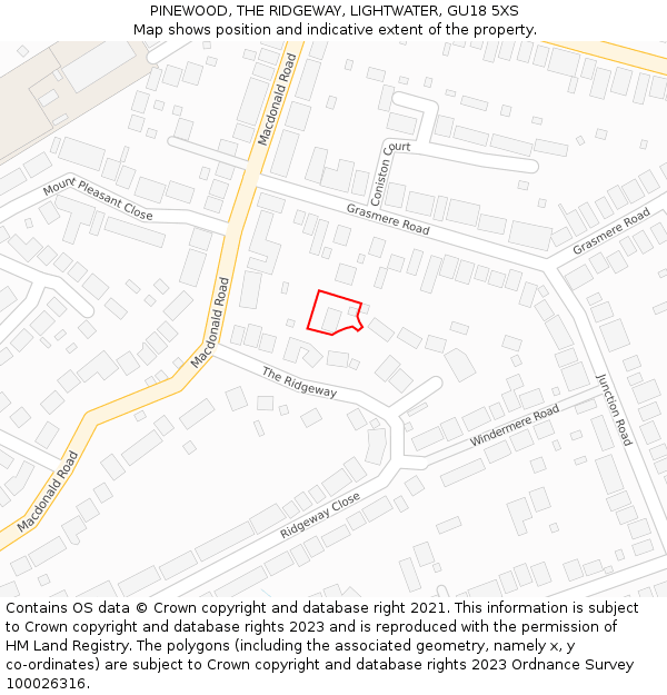 PINEWOOD, THE RIDGEWAY, LIGHTWATER, GU18 5XS: Location map and indicative extent of plot