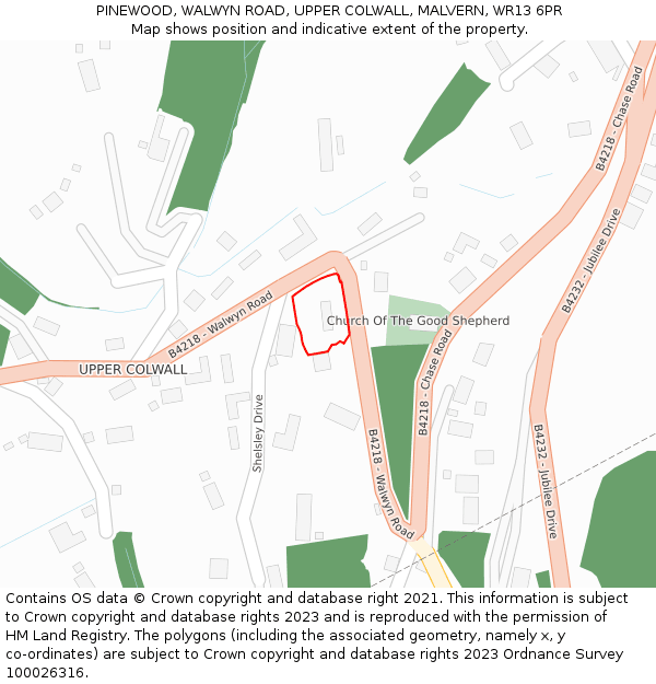 PINEWOOD, WALWYN ROAD, UPPER COLWALL, MALVERN, WR13 6PR: Location map and indicative extent of plot