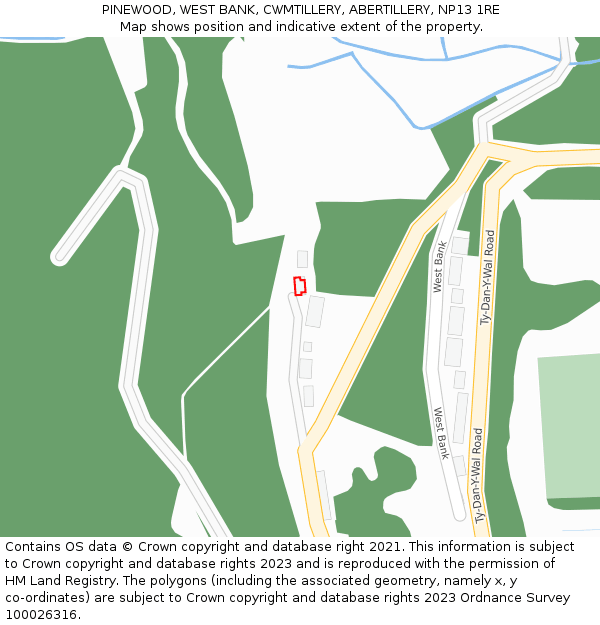 PINEWOOD, WEST BANK, CWMTILLERY, ABERTILLERY, NP13 1RE: Location map and indicative extent of plot