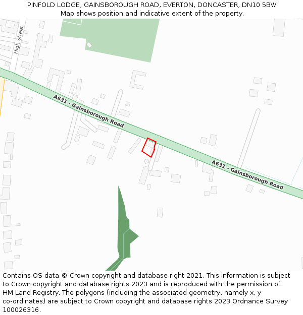 PINFOLD LODGE, GAINSBOROUGH ROAD, EVERTON, DONCASTER, DN10 5BW: Location map and indicative extent of plot