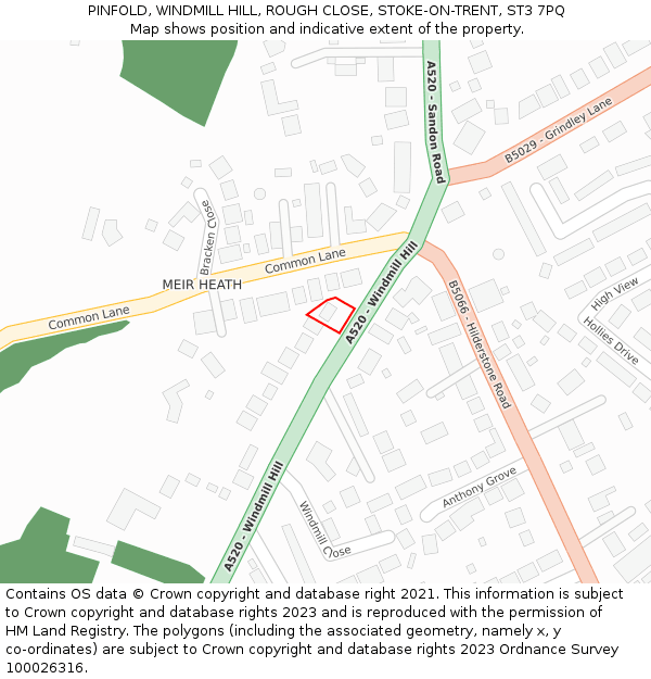 PINFOLD, WINDMILL HILL, ROUGH CLOSE, STOKE-ON-TRENT, ST3 7PQ: Location map and indicative extent of plot