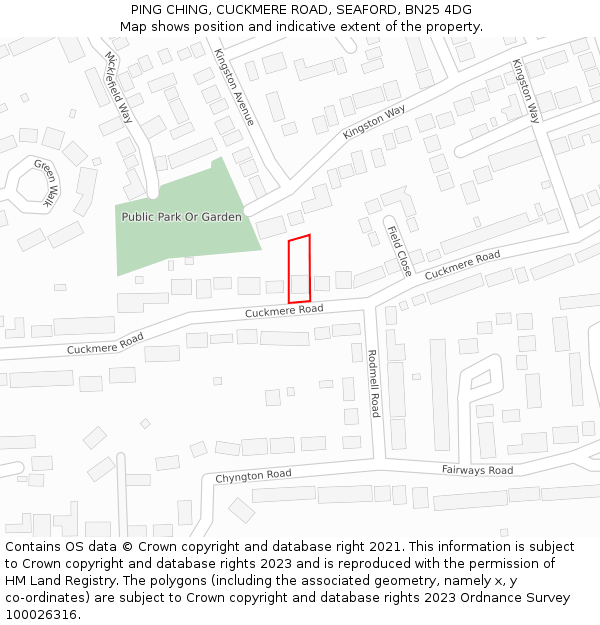 PING CHING, CUCKMERE ROAD, SEAFORD, BN25 4DG: Location map and indicative extent of plot