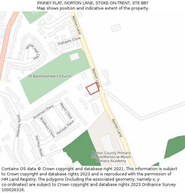 PINNEY PLAT, NORTON LANE, STOKE-ON-TRENT, ST6 8BY: Location map and indicative extent of plot