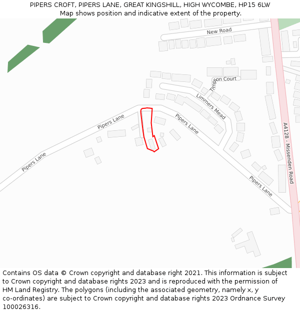 PIPERS CROFT, PIPERS LANE, GREAT KINGSHILL, HIGH WYCOMBE, HP15 6LW: Location map and indicative extent of plot