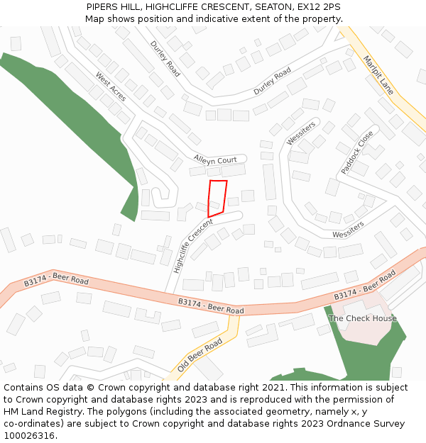 PIPERS HILL, HIGHCLIFFE CRESCENT, SEATON, EX12 2PS: Location map and indicative extent of plot