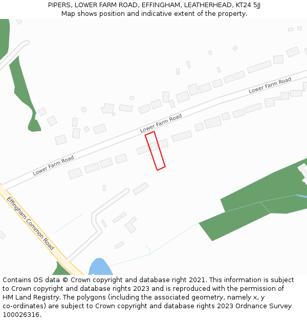 PIPERS, LOWER FARM ROAD, EFFINGHAM, LEATHERHEAD, KT24 5JJ: Location map and indicative extent of plot