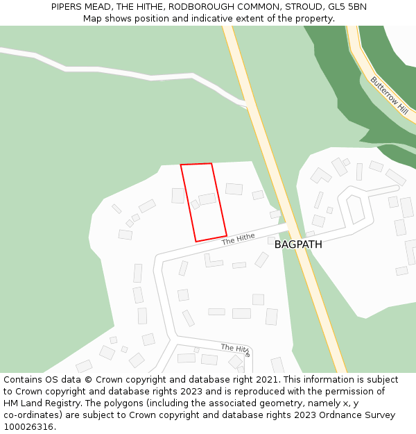 PIPERS MEAD, THE HITHE, RODBOROUGH COMMON, STROUD, GL5 5BN: Location map and indicative extent of plot