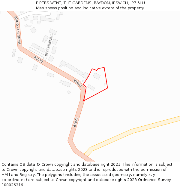 PIPERS WENT, THE GARDENS, RAYDON, IPSWICH, IP7 5LU: Location map and indicative extent of plot
