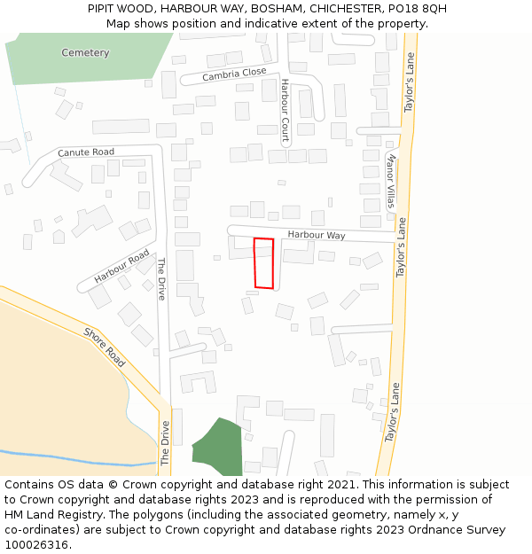 PIPIT WOOD, HARBOUR WAY, BOSHAM, CHICHESTER, PO18 8QH: Location map and indicative extent of plot