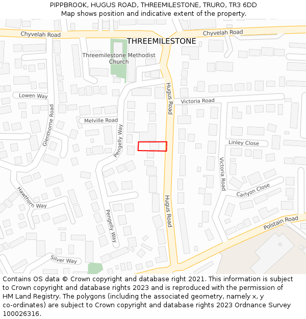 PIPPBROOK, HUGUS ROAD, THREEMILESTONE, TRURO, TR3 6DD: Location map and indicative extent of plot