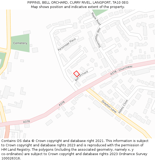 PIPPINS, BELL ORCHARD, CURRY RIVEL, LANGPORT, TA10 0EG: Location map and indicative extent of plot