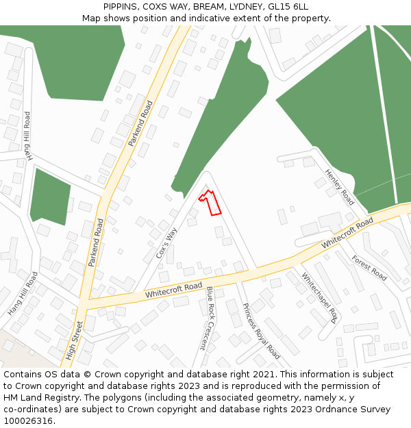 PIPPINS, COXS WAY, BREAM, LYDNEY, GL15 6LL: Location map and indicative extent of plot