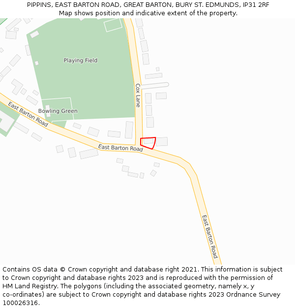 PIPPINS, EAST BARTON ROAD, GREAT BARTON, BURY ST. EDMUNDS, IP31 2RF: Location map and indicative extent of plot