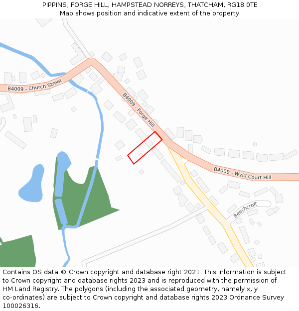 PIPPINS, FORGE HILL, HAMPSTEAD NORREYS, THATCHAM, RG18 0TE: Location map and indicative extent of plot