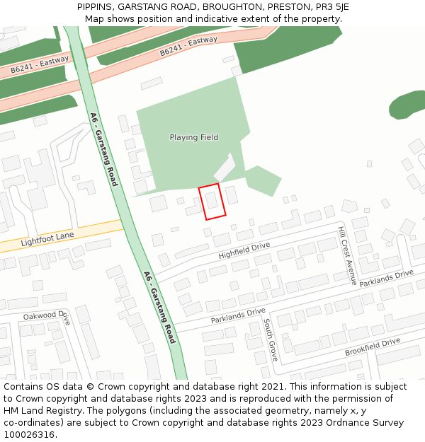 PIPPINS, GARSTANG ROAD, BROUGHTON, PRESTON, PR3 5JE: Location map and indicative extent of plot