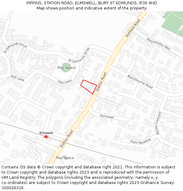 PIPPINS, STATION ROAD, ELMSWELL, BURY ST EDMUNDS, IP30 9HD: Location map and indicative extent of plot