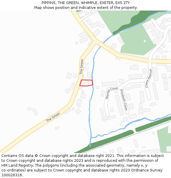 PIPPINS, THE GREEN, WHIMPLE, EXETER, EX5 2TY: Location map and indicative extent of plot