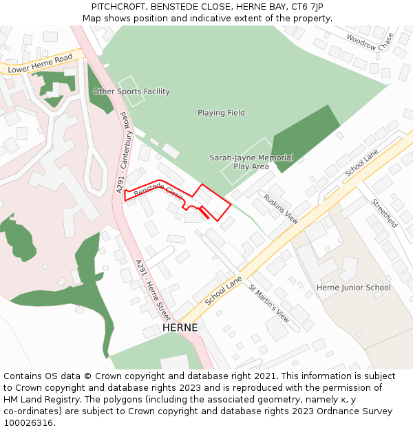 PITCHCROFT, BENSTEDE CLOSE, HERNE BAY, CT6 7JP: Location map and indicative extent of plot