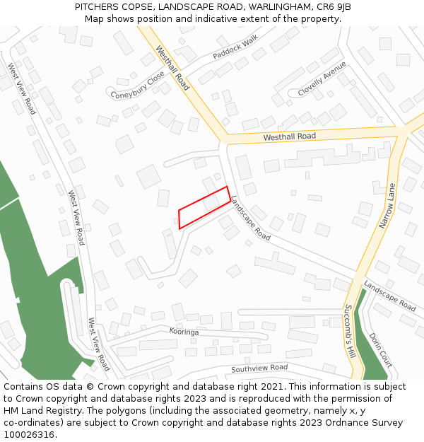 PITCHERS COPSE, LANDSCAPE ROAD, WARLINGHAM, CR6 9JB: Location map and indicative extent of plot