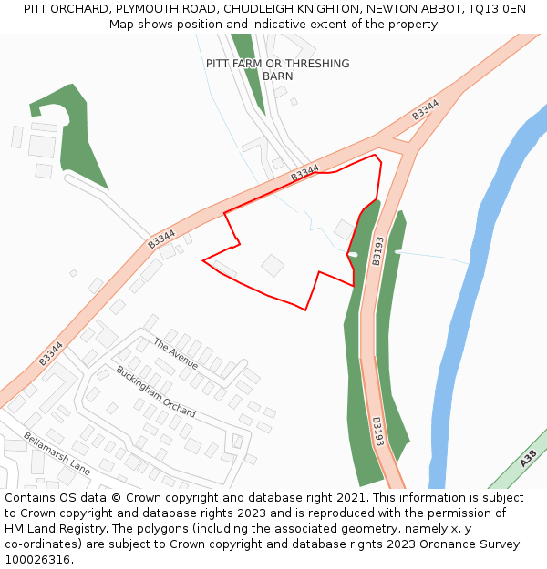 PITT ORCHARD, PLYMOUTH ROAD, CHUDLEIGH KNIGHTON, NEWTON ABBOT, TQ13 0EN: Location map and indicative extent of plot