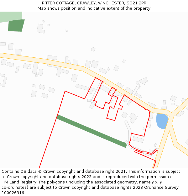 PITTER COTTAGE, CRAWLEY, WINCHESTER, SO21 2PR: Location map and indicative extent of plot