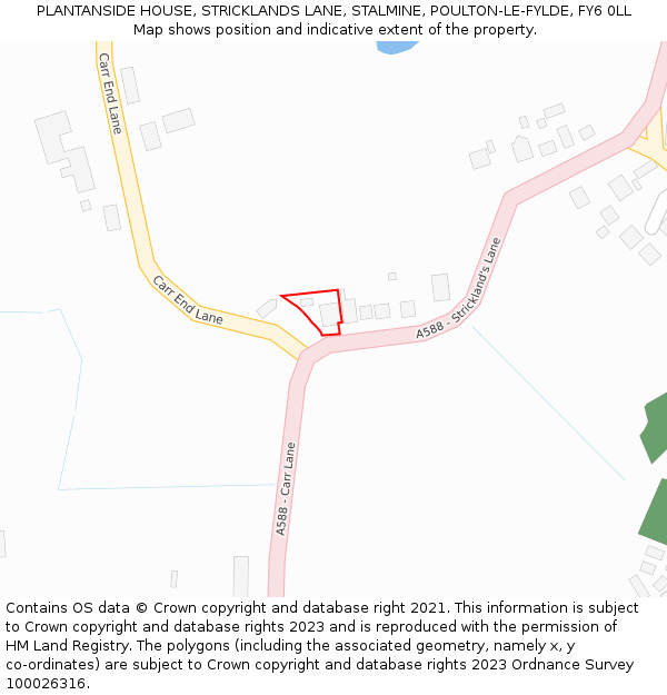 PLANTANSIDE HOUSE, STRICKLANDS LANE, STALMINE, POULTON-LE-FYLDE, FY6 0LL: Location map and indicative extent of plot