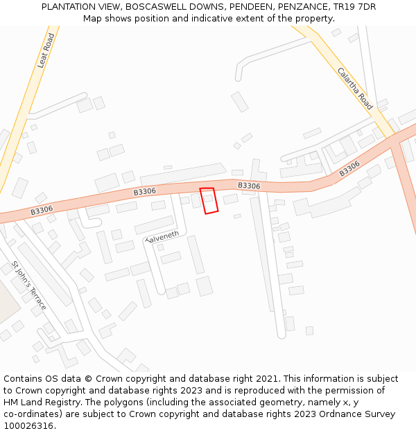 PLANTATION VIEW, BOSCASWELL DOWNS, PENDEEN, PENZANCE, TR19 7DR: Location map and indicative extent of plot