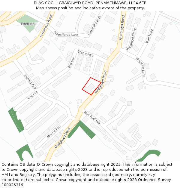 PLAS COCH, GRAIGLWYD ROAD, PENMAENMAWR, LL34 6ER: Location map and indicative extent of plot