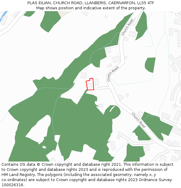 PLAS EILIAN, CHURCH ROAD, LLANBERIS, CAERNARFON, LL55 4TF: Location map and indicative extent of plot