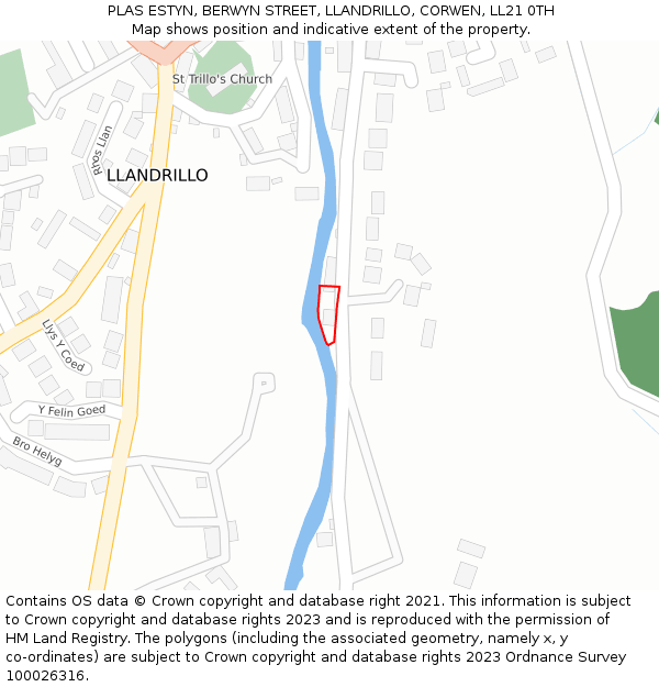 PLAS ESTYN, BERWYN STREET, LLANDRILLO, CORWEN, LL21 0TH: Location map and indicative extent of plot