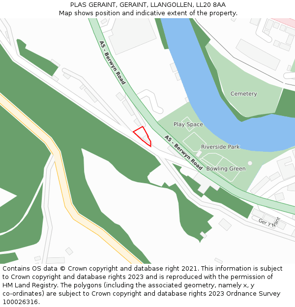 PLAS GERAINT, GERAINT, LLANGOLLEN, LL20 8AA: Location map and indicative extent of plot