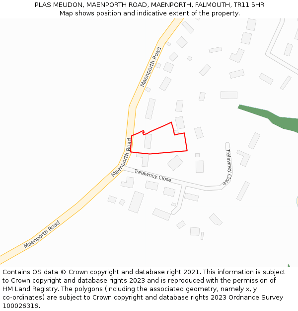 PLAS MEUDON, MAENPORTH ROAD, MAENPORTH, FALMOUTH, TR11 5HR: Location map and indicative extent of plot