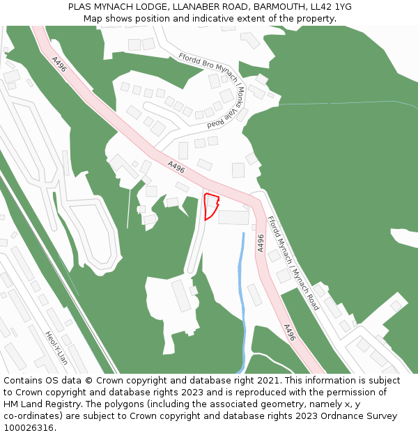 PLAS MYNACH LODGE, LLANABER ROAD, BARMOUTH, LL42 1YG: Location map and indicative extent of plot