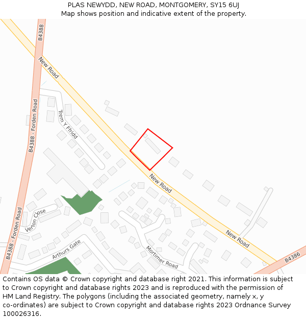 PLAS NEWYDD, NEW ROAD, MONTGOMERY, SY15 6UJ: Location map and indicative extent of plot