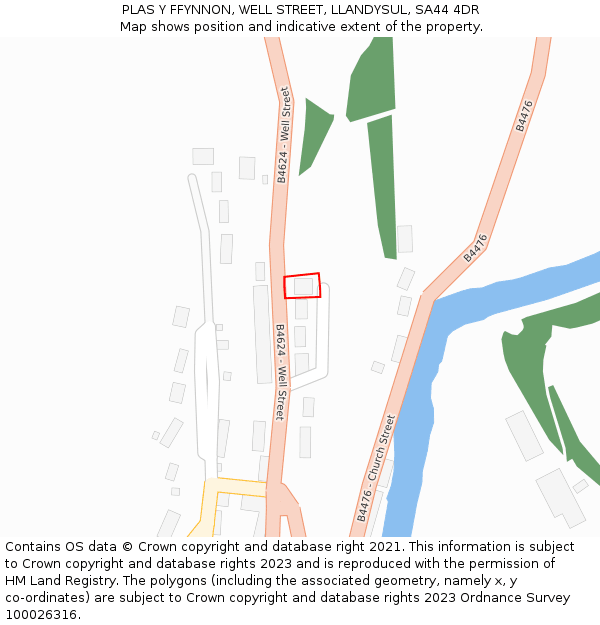 PLAS Y FFYNNON, WELL STREET, LLANDYSUL, SA44 4DR: Location map and indicative extent of plot