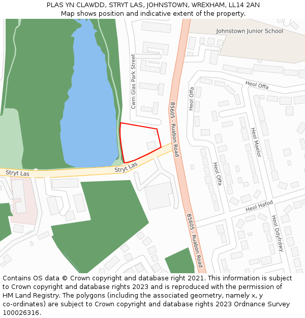 PLAS YN CLAWDD, STRYT LAS, JOHNSTOWN, WREXHAM, LL14 2AN: Location map and indicative extent of plot