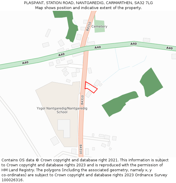 PLASPANT, STATION ROAD, NANTGAREDIG, CARMARTHEN, SA32 7LG: Location map and indicative extent of plot