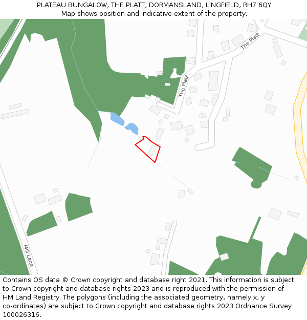 PLATEAU BUNGALOW, THE PLATT, DORMANSLAND, LINGFIELD, RH7 6QY: Location map and indicative extent of plot