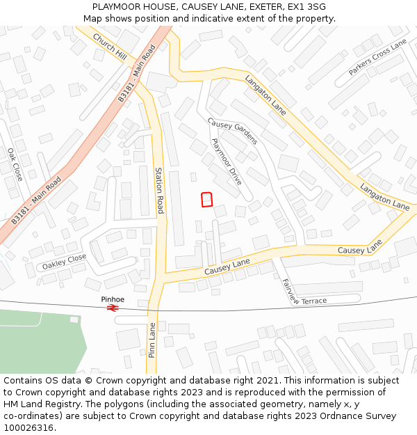 PLAYMOOR HOUSE, CAUSEY LANE, EXETER, EX1 3SG: Location map and indicative extent of plot