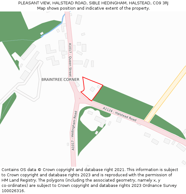 PLEASANT VIEW, HALSTEAD ROAD, SIBLE HEDINGHAM, HALSTEAD, CO9 3RJ: Location map and indicative extent of plot