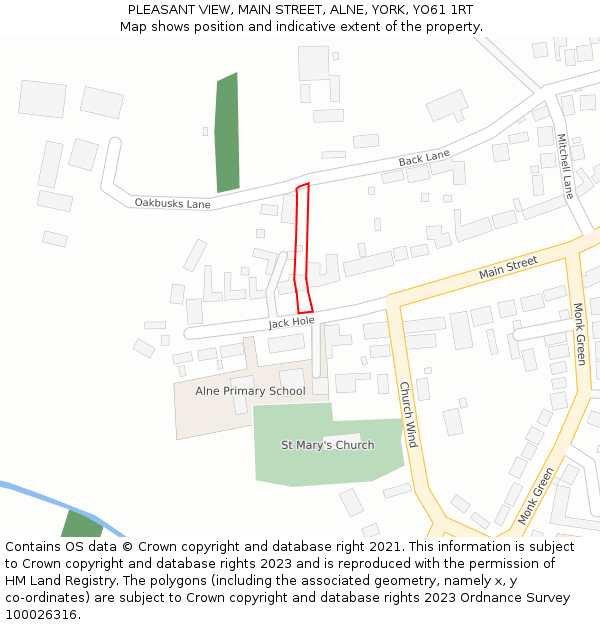 PLEASANT VIEW, MAIN STREET, ALNE, YORK, YO61 1RT: Location map and indicative extent of plot