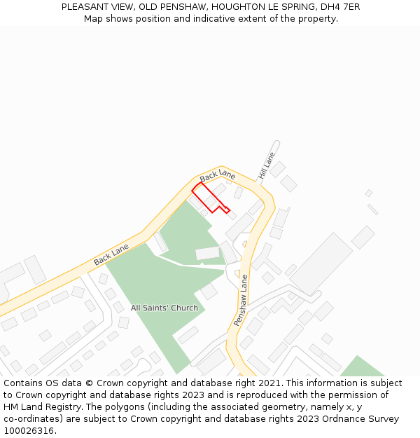 PLEASANT VIEW, OLD PENSHAW, HOUGHTON LE SPRING, DH4 7ER: Location map and indicative extent of plot