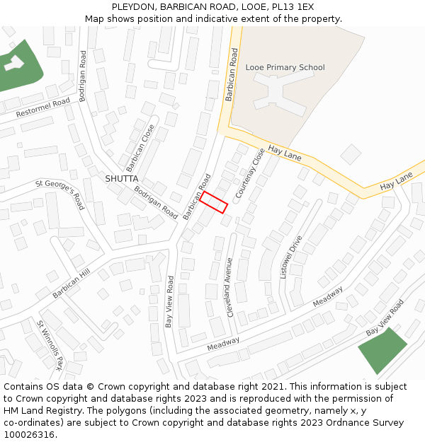 PLEYDON, BARBICAN ROAD, LOOE, PL13 1EX: Location map and indicative extent of plot