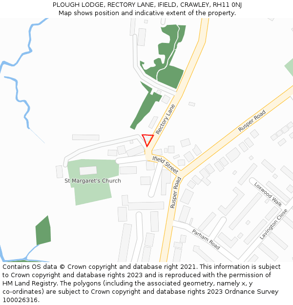 PLOUGH LODGE, RECTORY LANE, IFIELD, CRAWLEY, RH11 0NJ: Location map and indicative extent of plot