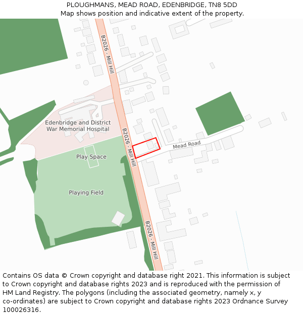 PLOUGHMANS, MEAD ROAD, EDENBRIDGE, TN8 5DD: Location map and indicative extent of plot