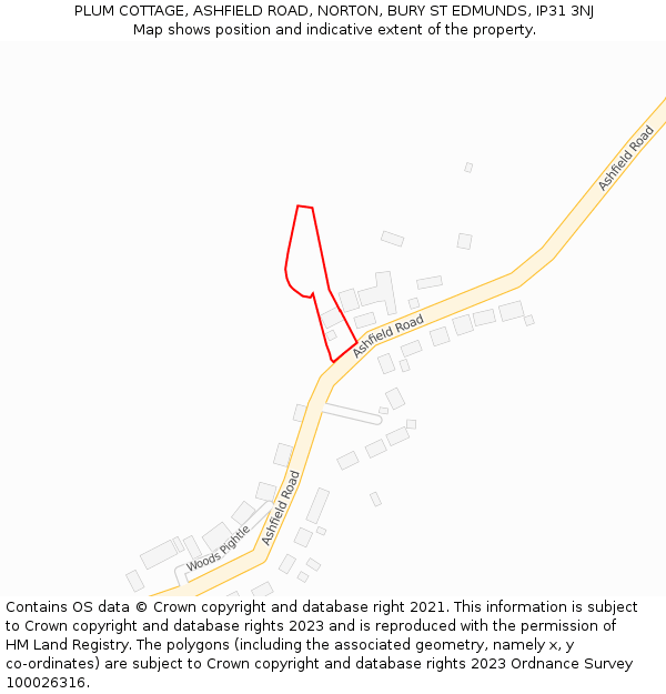 PLUM COTTAGE, ASHFIELD ROAD, NORTON, BURY ST EDMUNDS, IP31 3NJ: Location map and indicative extent of plot