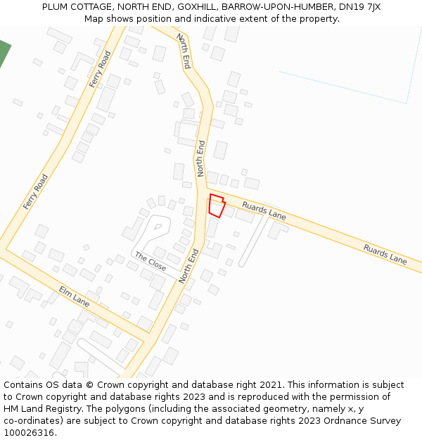 PLUM COTTAGE, NORTH END, GOXHILL, BARROW-UPON-HUMBER, DN19 7JX: Location map and indicative extent of plot