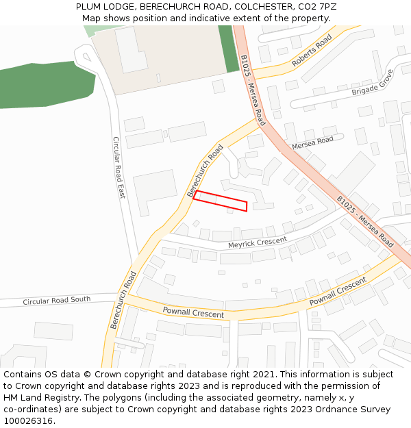 PLUM LODGE, BERECHURCH ROAD, COLCHESTER, CO2 7PZ: Location map and indicative extent of plot