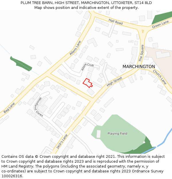 PLUM TREE BARN, HIGH STREET, MARCHINGTON, UTTOXETER, ST14 8LD: Location map and indicative extent of plot