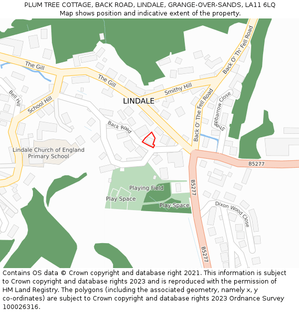 PLUM TREE COTTAGE, BACK ROAD, LINDALE, GRANGE-OVER-SANDS, LA11 6LQ: Location map and indicative extent of plot